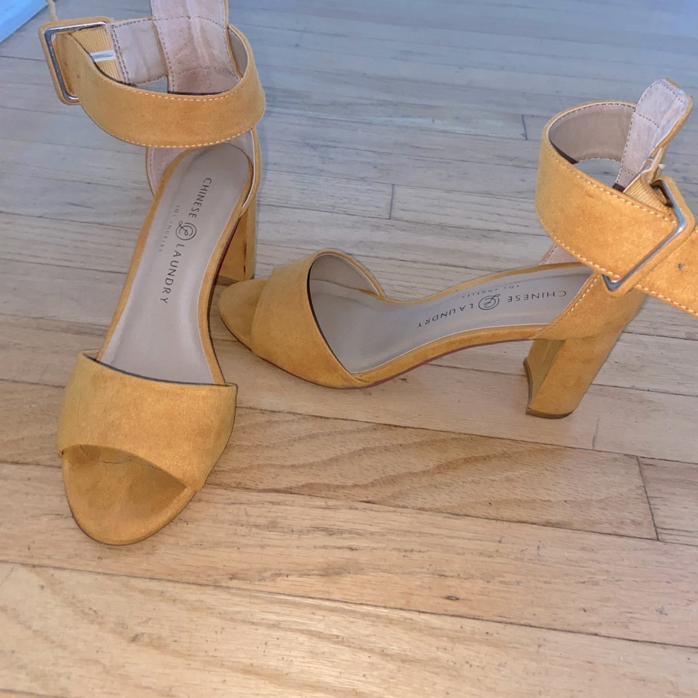 Mustard Suede Heel Sandals